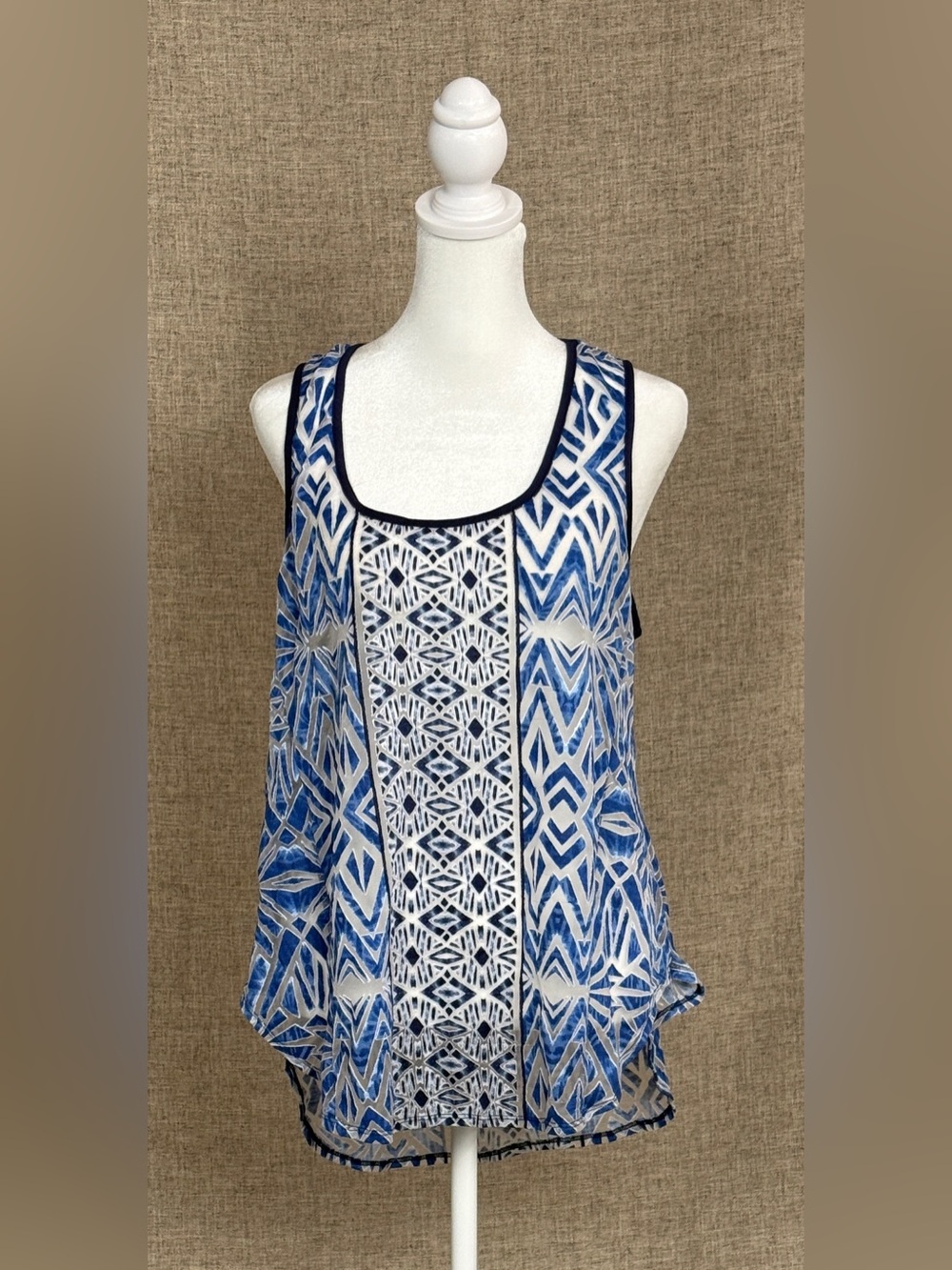 Mossimo Supply Co. Y2K Blue & White Geometric Burnout Tank
